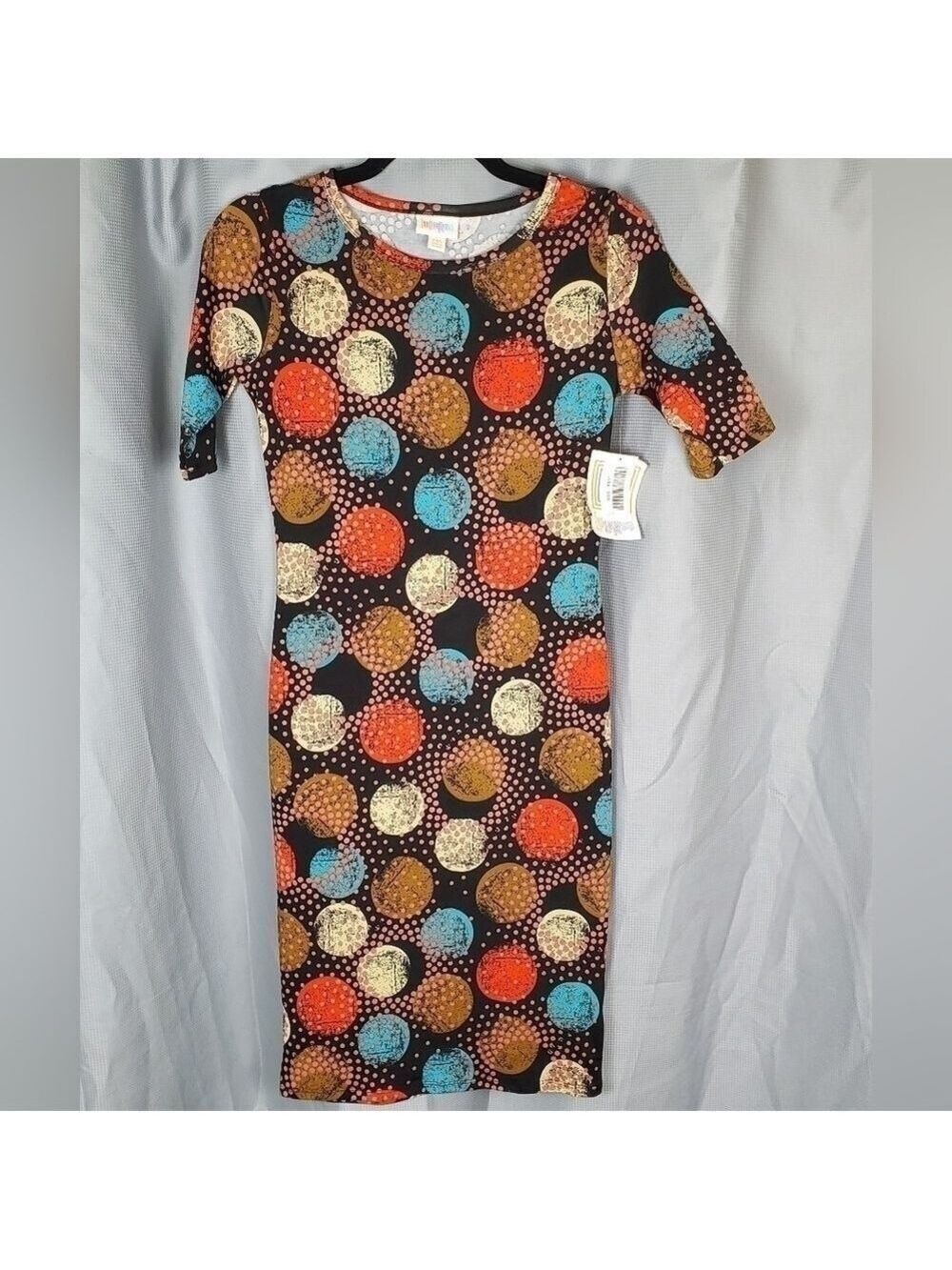 NWT Lularoe Julia, multicolored circle pattern, earth tones, size XXS